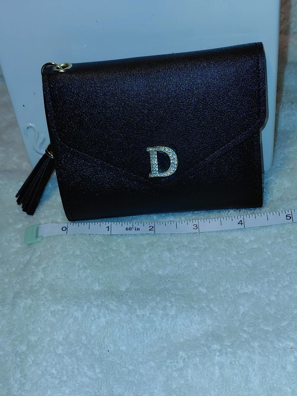 Rhinestone 'D' Accent Black Women's Clutch Wallet